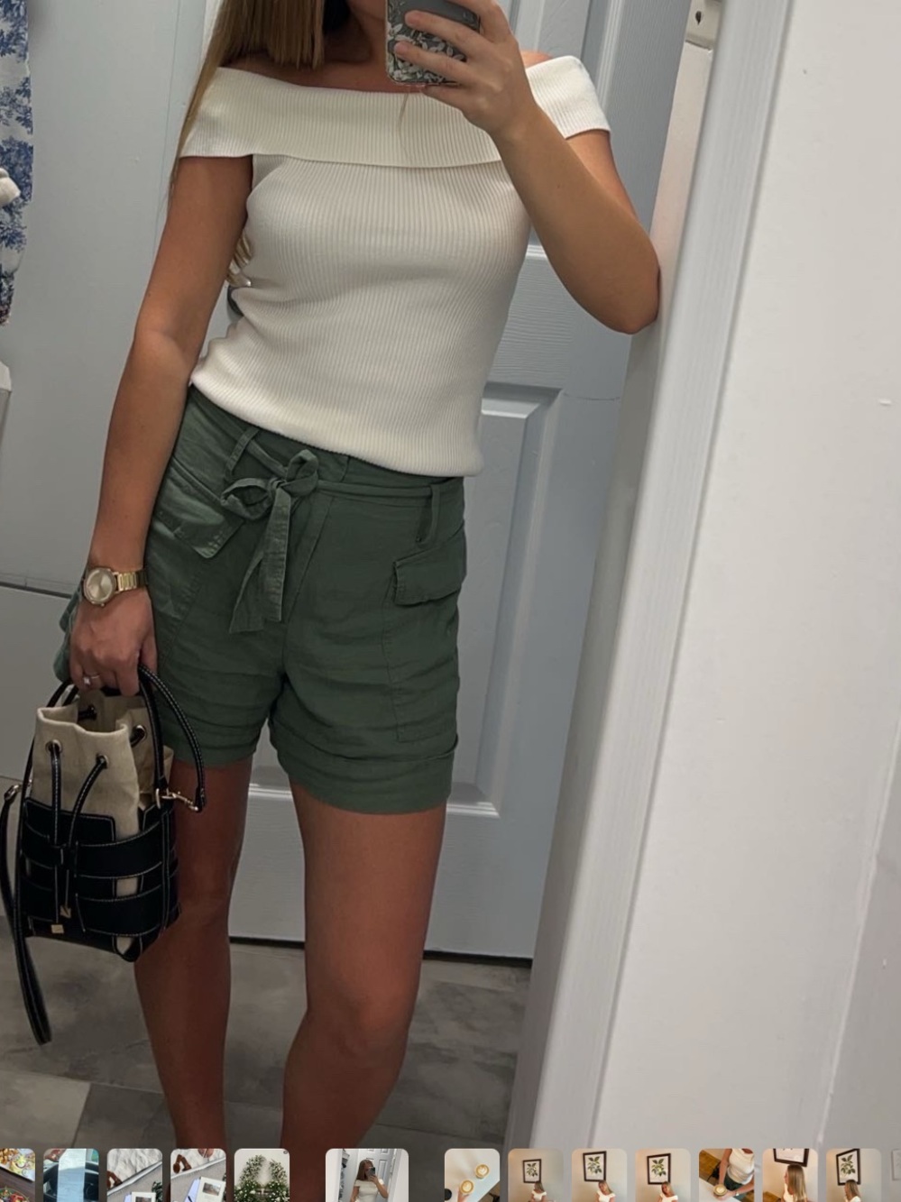 H&M Olive Green Utility Tie-Waist Shorts